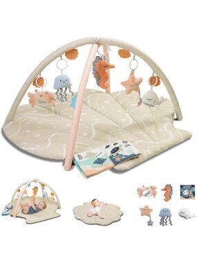 Oversized Baby Play Mat with 6 Activity Toys | Tummy Time Gym for Newborns 0-12M